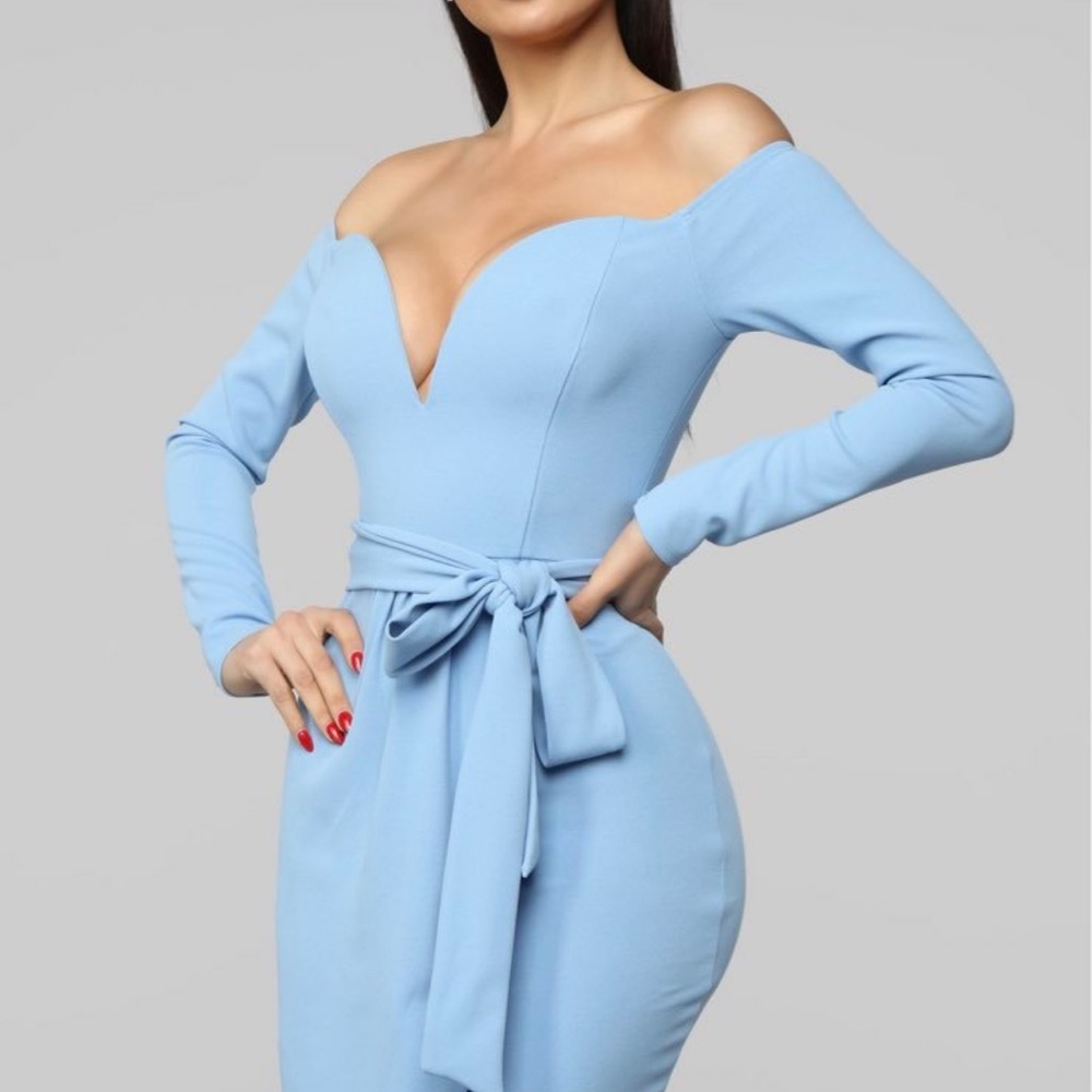 Elegant Blue Off-Shoulder Dress